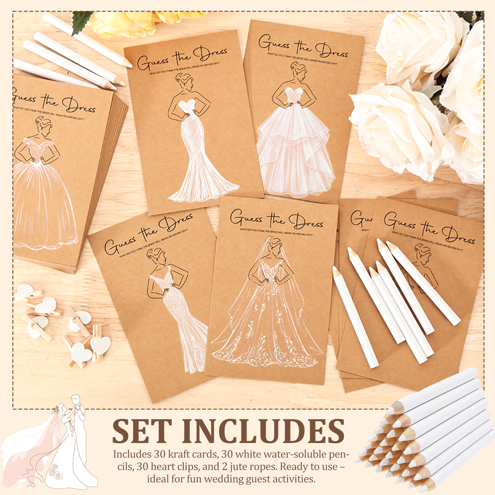 30/60PC Wedding Dress Game Car - Party Games Bridal Shower incelemesi ve fiyatı