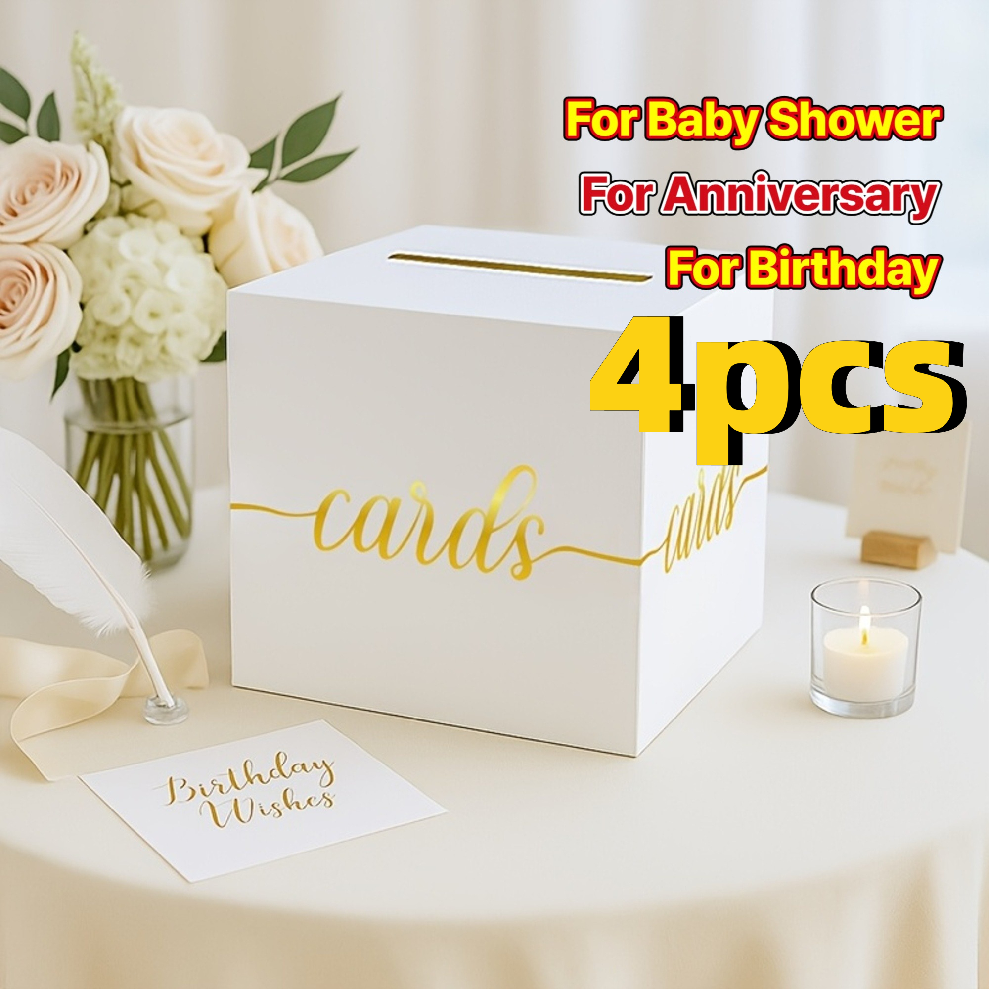 4pcs White Wedding Card with G - Party Games Baby Shower incelemesi ve fiyatı